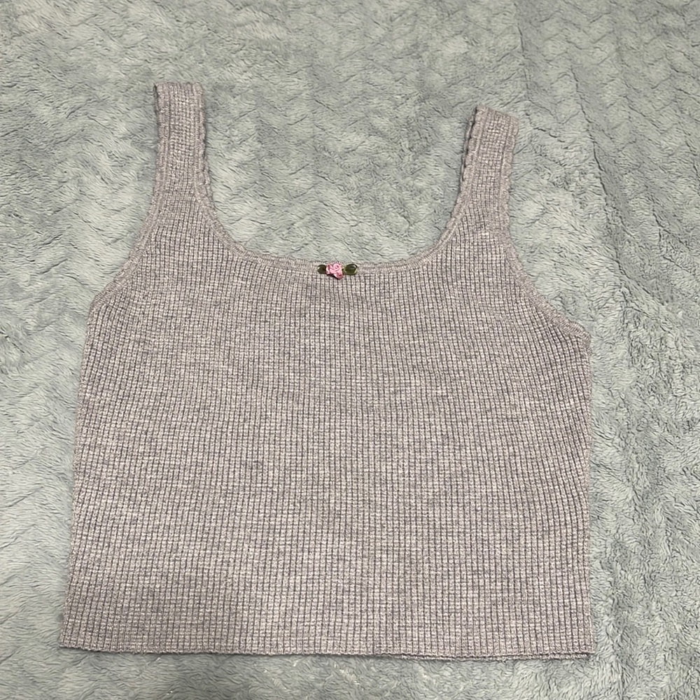 Grey Flower Detail Crop Tank